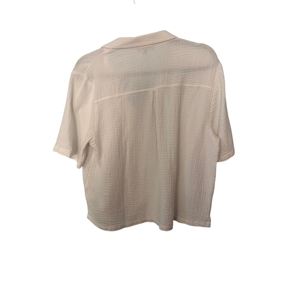 Quince Organic Cotton Gauze Button Down Shirt Cream M Beachy Coastal Resort - Picture 2 of 5